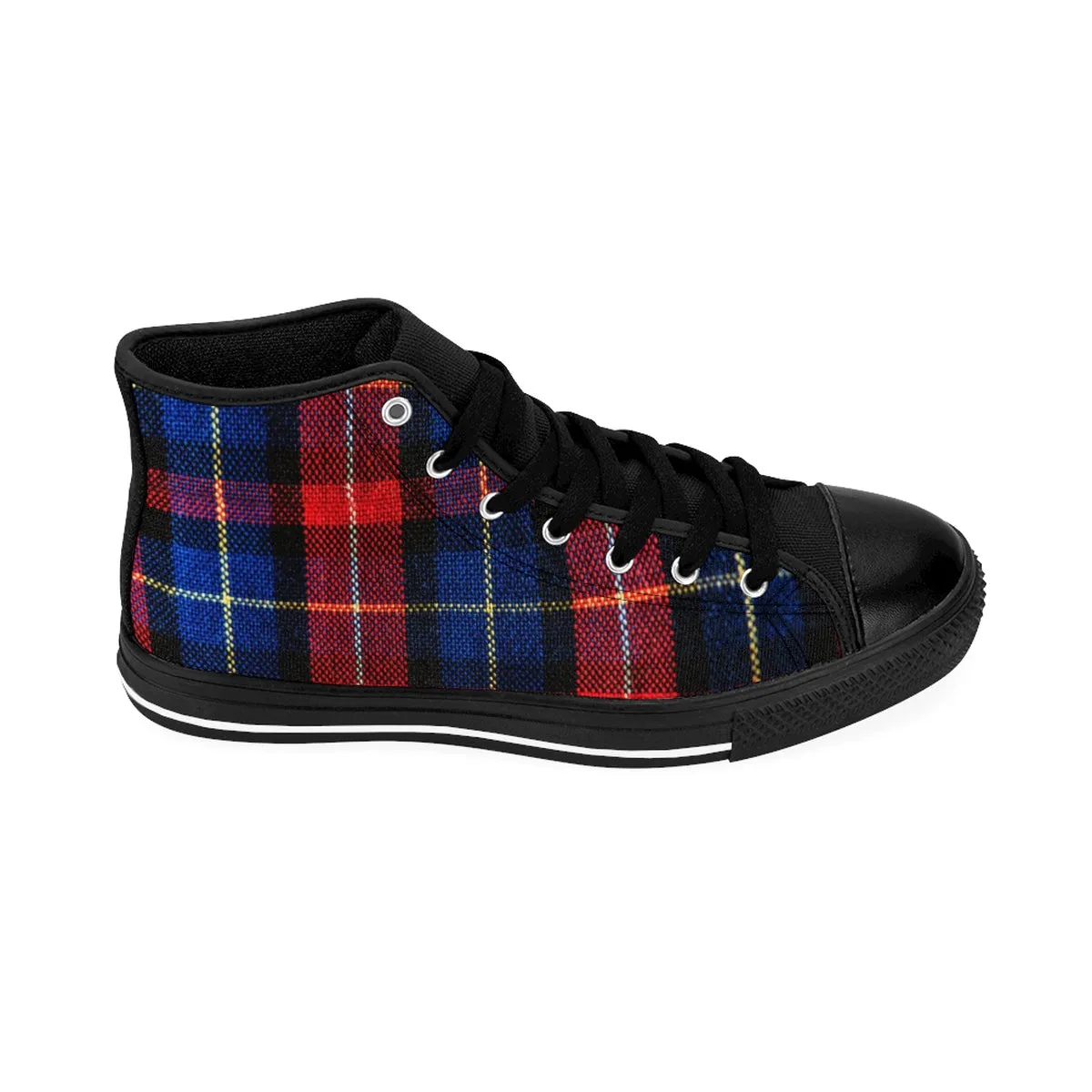 Red Blue Plaid Men's High Tops, Tartan Classic Print High Top Sneakers Tennis Fashion Shoes