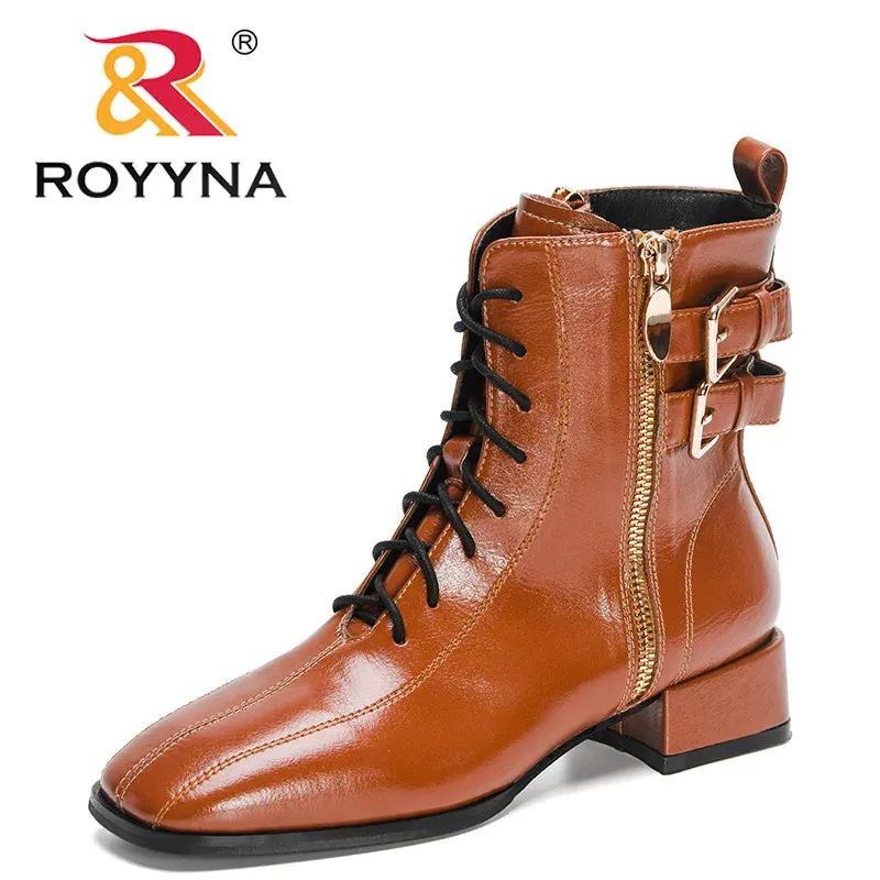 ROYYNA Stylish Lace Up Ankle Boots