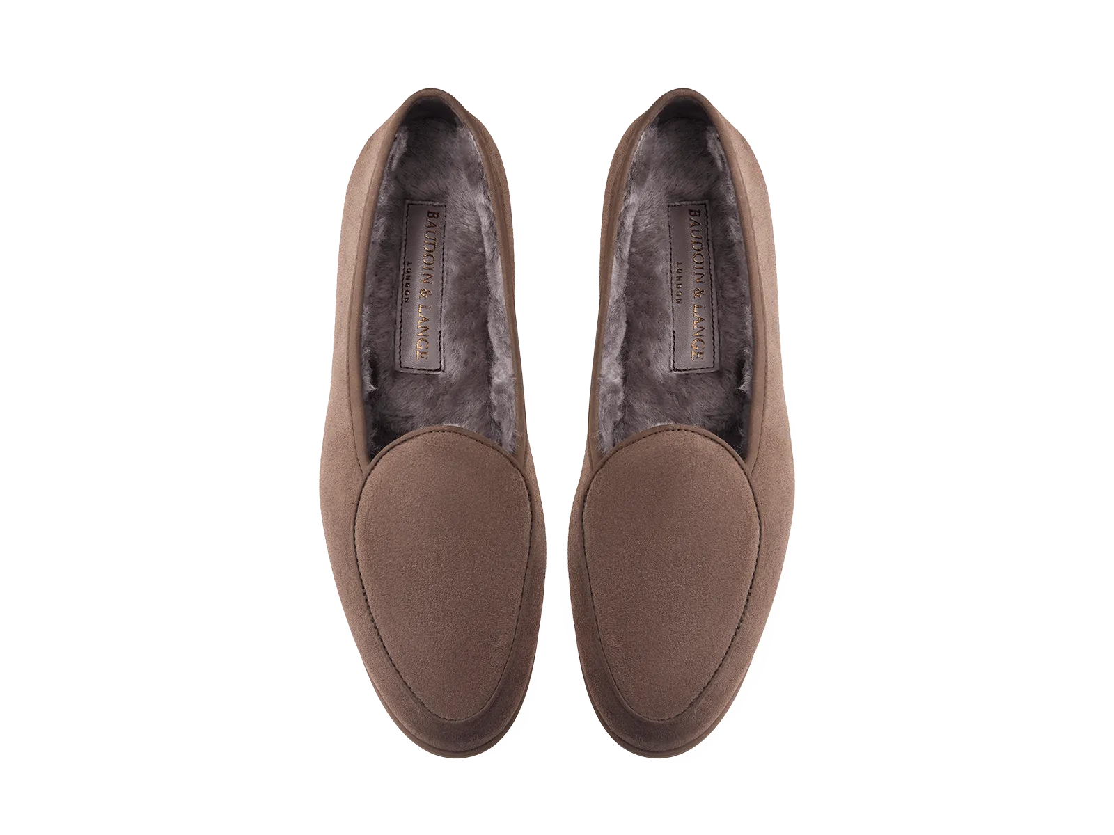 Stride Loafers in Deep Taupe Glove Suede with Shearling Lining