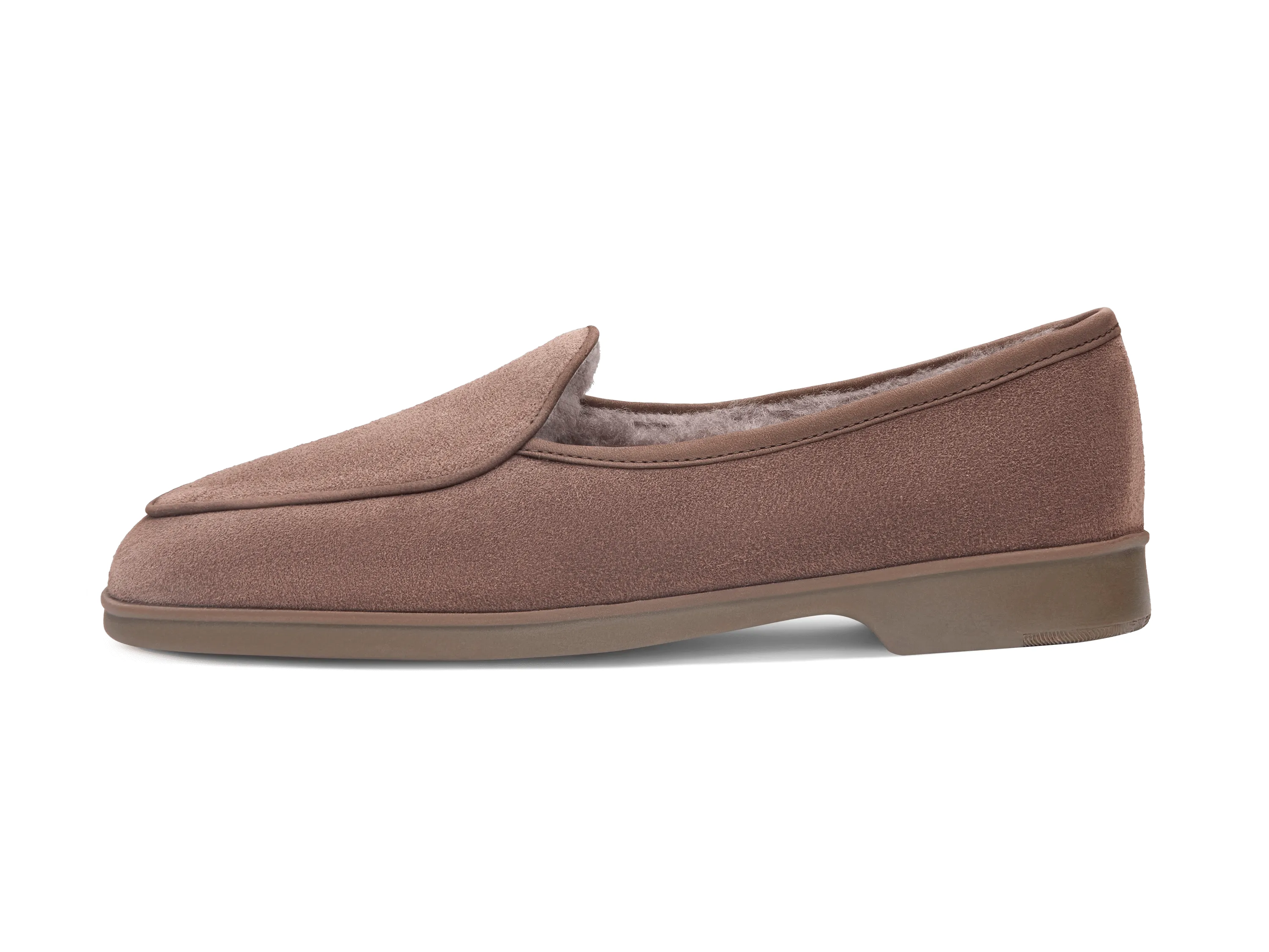 Stride Loafers in Deep Taupe Glove Suede with Shearling Lining