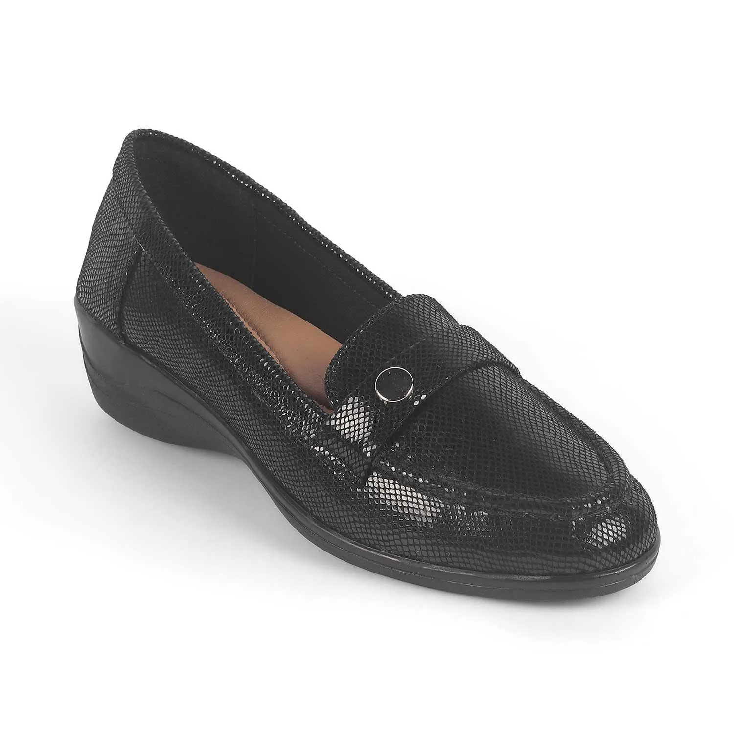 Tresmode Marcoval Black Women's Dress Wedge Loafers