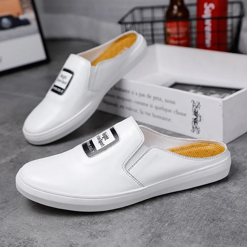 xiangtuibao Summer New Tide Half Drag Leather Men Shoes Men's Loafers Breathable Loafers Men's Moccasins Shoes Leisure Slippers for Youth