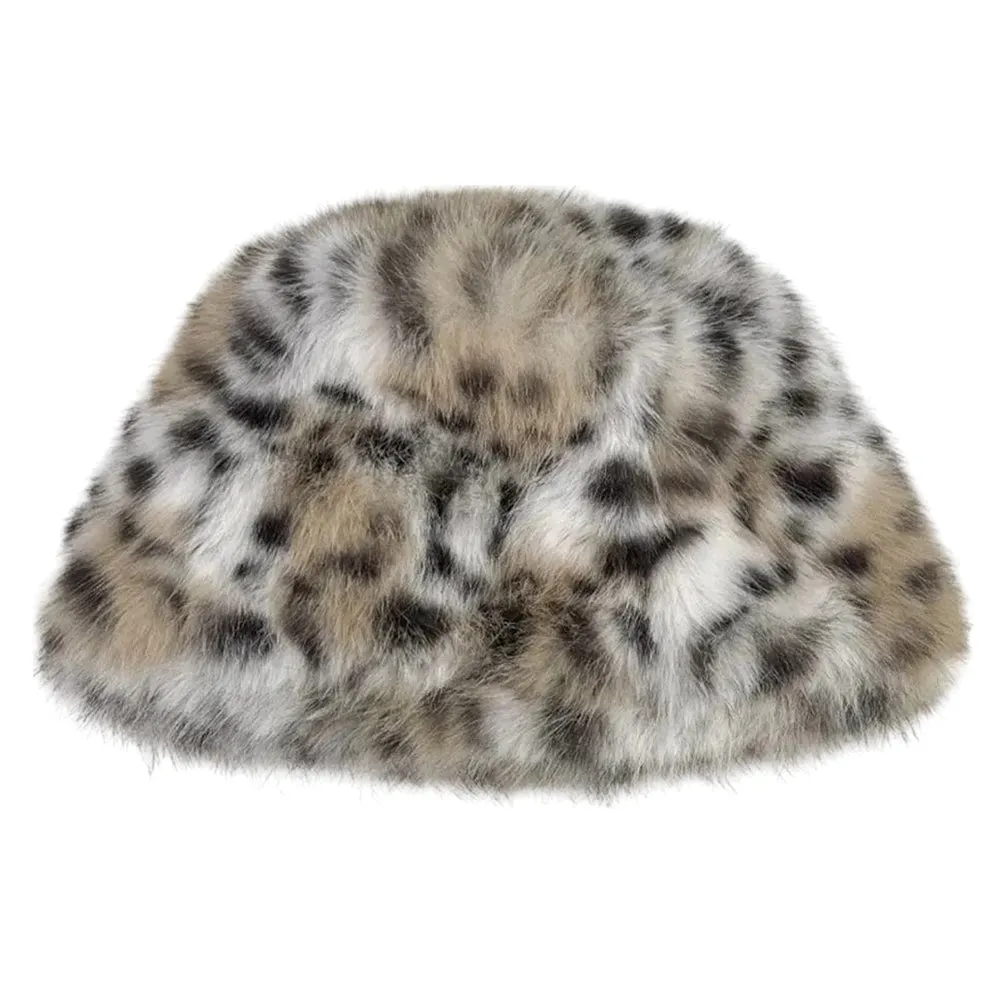 Y2K Leopard Fuzzy Bucket Hat