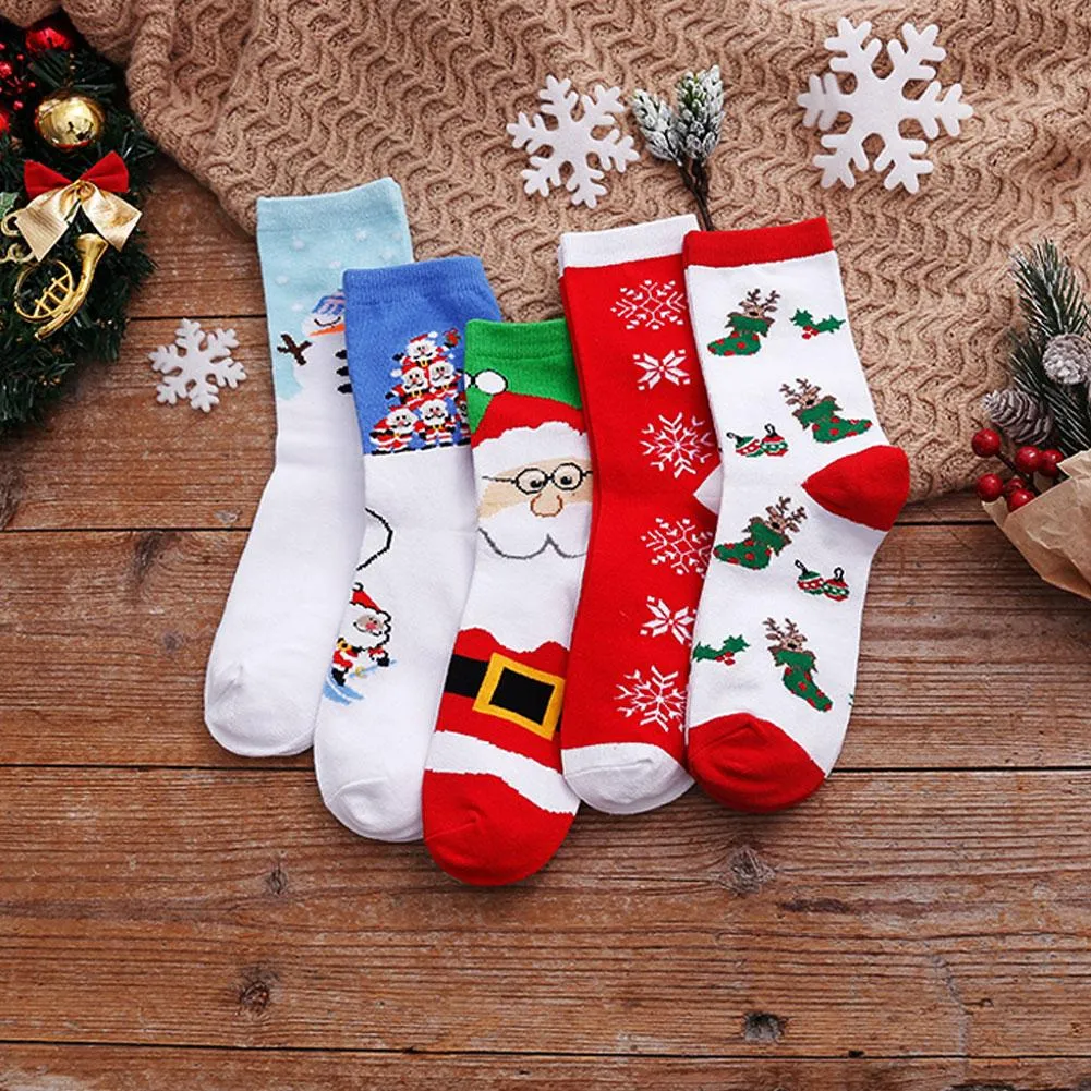 ZFSOCK 5 Pairs of Christmas Crew Socks for Women